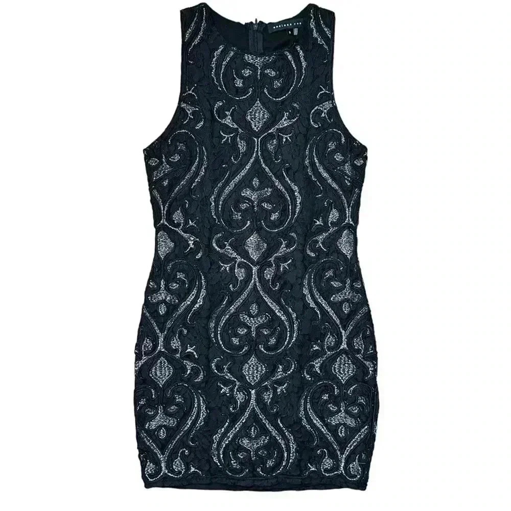 Endless Rose Black Lace Mini Dress with Silver Embellishment